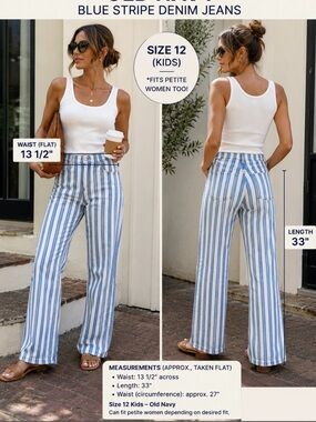 Old Navy Blue & White Striped Wide-Leg Jeans (Kids) 100%cotton .